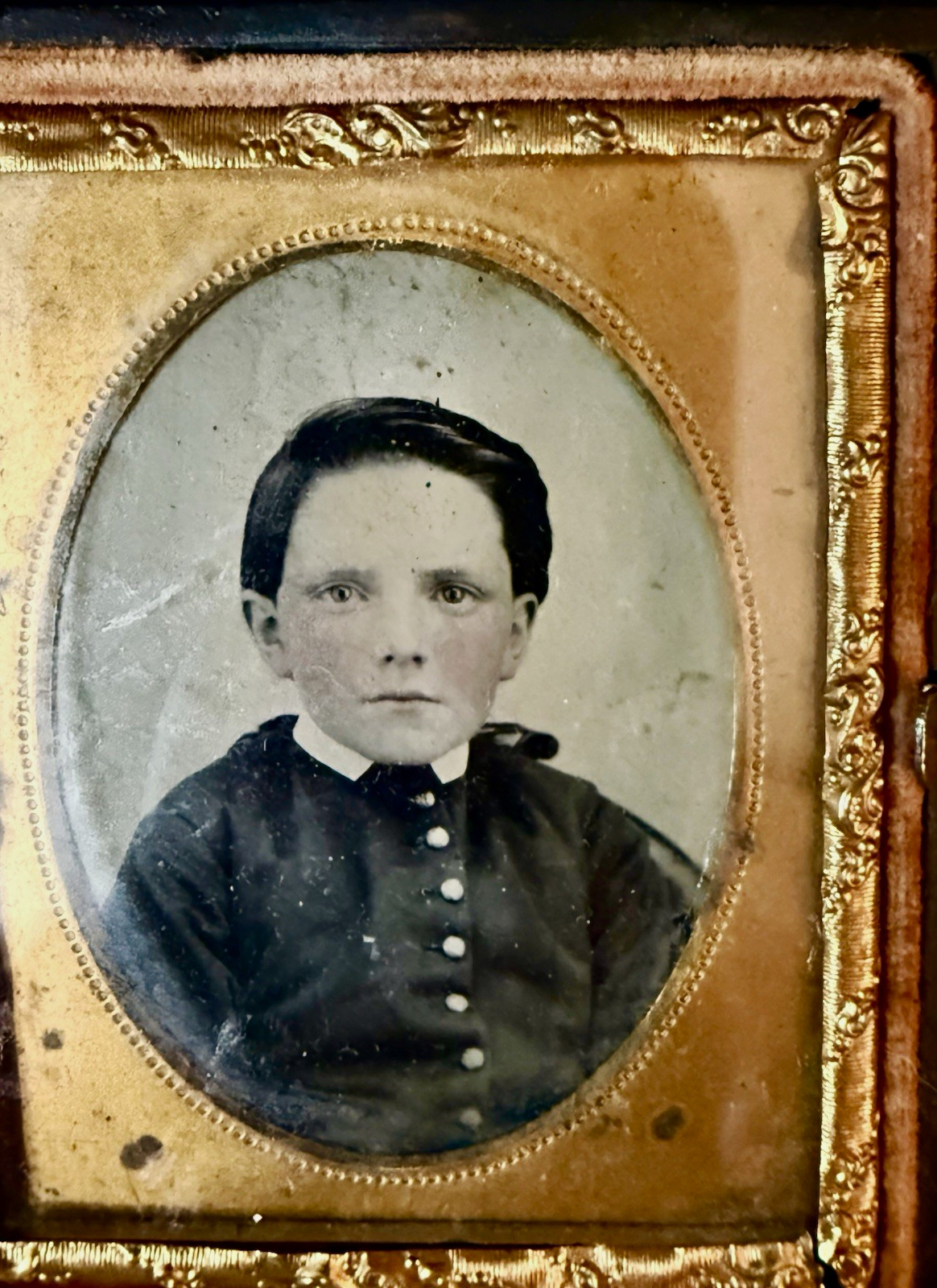 Antique Ambrotype Photograph Portrait of Boy in 9th Plate Union Case Late 1850s