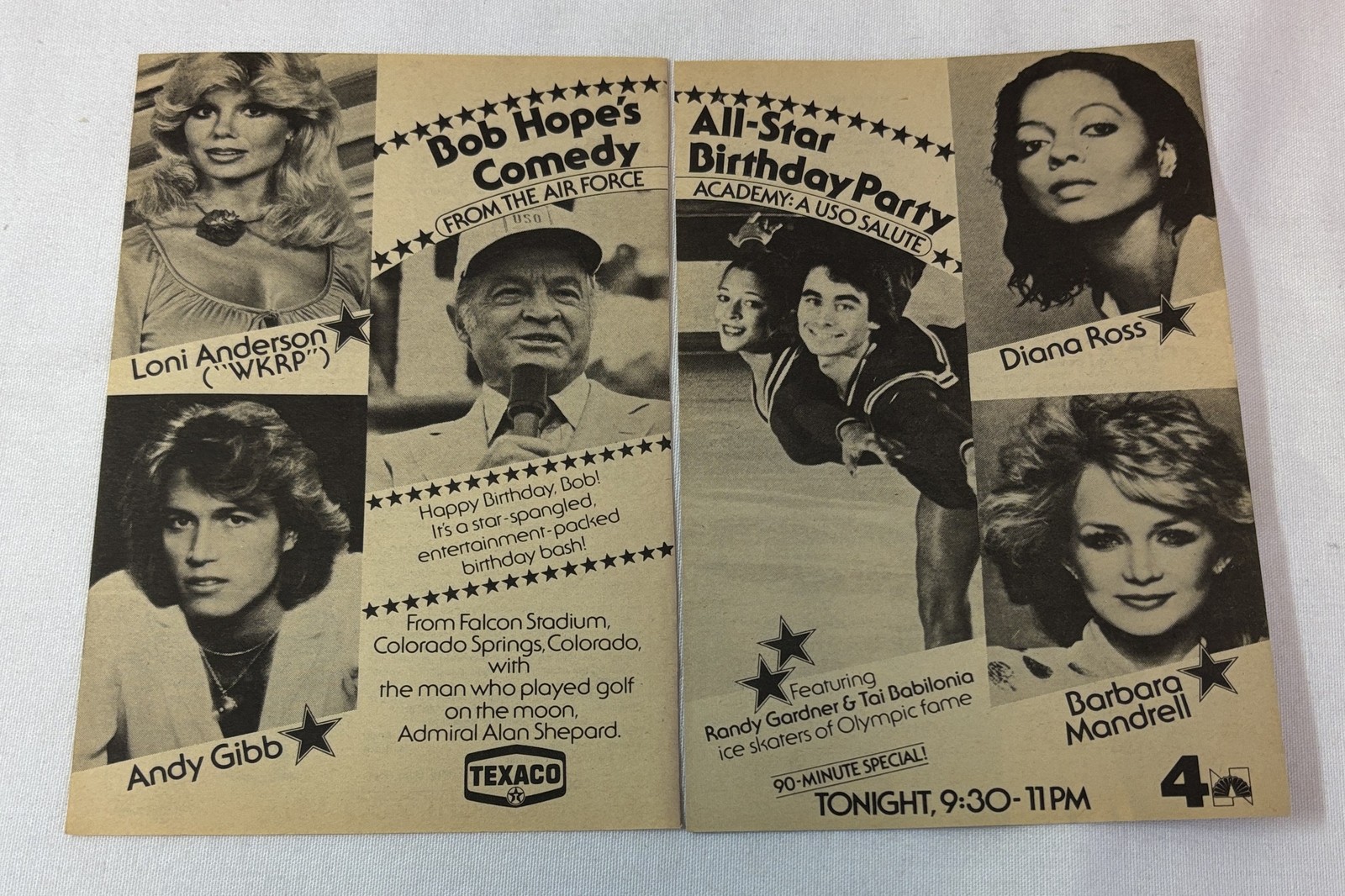 1980 two-page NBC ad ~ BOB HOPE\'S ALL-STAR COMEDY BIRTHDAY PARTY Diana Ross, etc