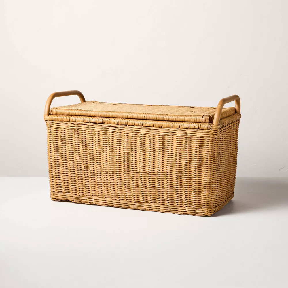 Large Rattan Storage Basket with Lid  - Hearth & Hand with Magnolia