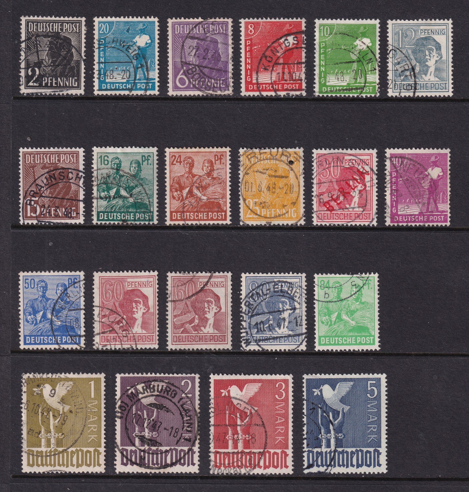 GERMANY 1947-48 Allied Occupation Work/Doves set of 21 SG 928-948 Used (CV £160)