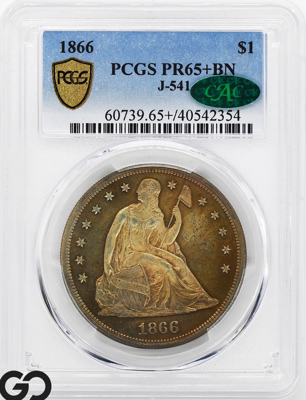 1866 Seated Liberty Dollar Pattern Proof PCGS/CAC PR 65+ BN J-541, Gem Surfaces
