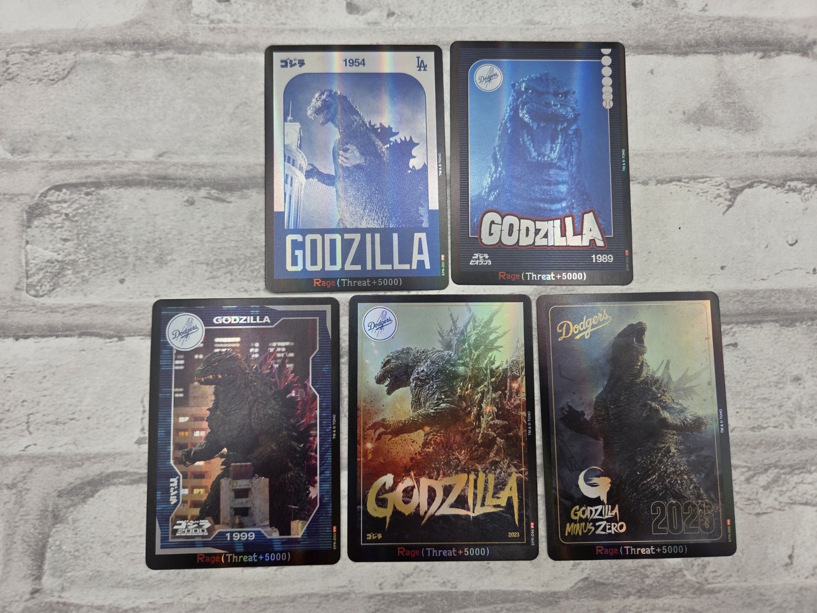 5 Card Full Set LA Dodgers Godzilla Minus Zero Trading Card Lot SGA