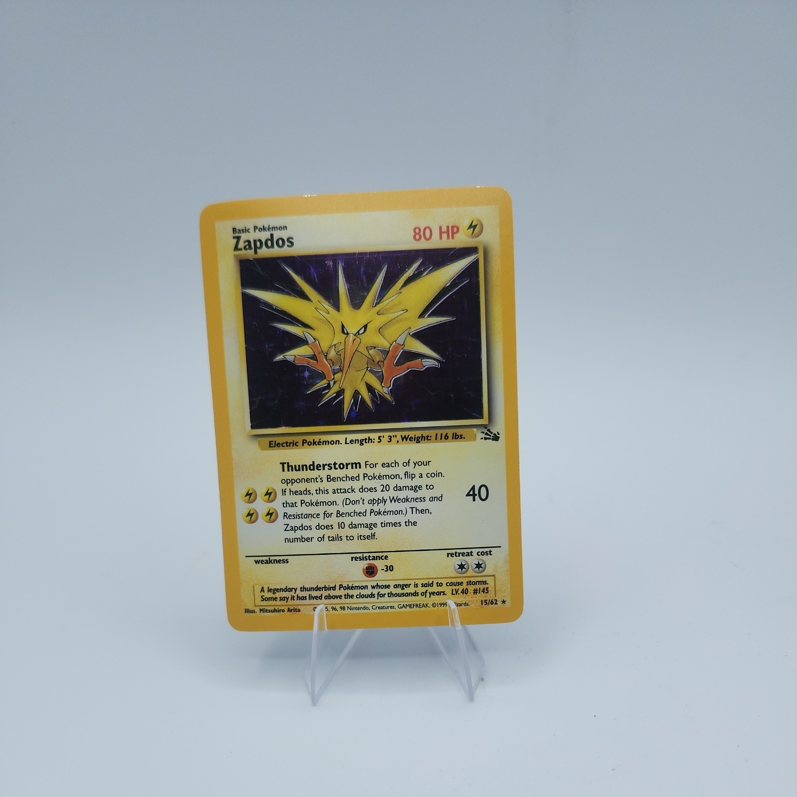Pokemon TCG Fossil Zapdos 15/62 Holo Unlimited Holo Rare English 80 HP 1999 WOTC Pokemon TCG Fossil Zapdos 15/62 Holo Unlimited Holo Rare English 80 HP 1999 WOTC