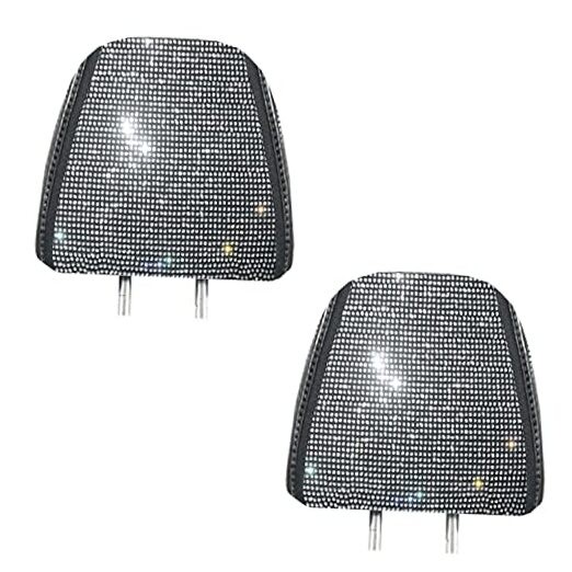 White Full Rhinestone Car Headrest Covers for Women & Girls - 2 Pieces