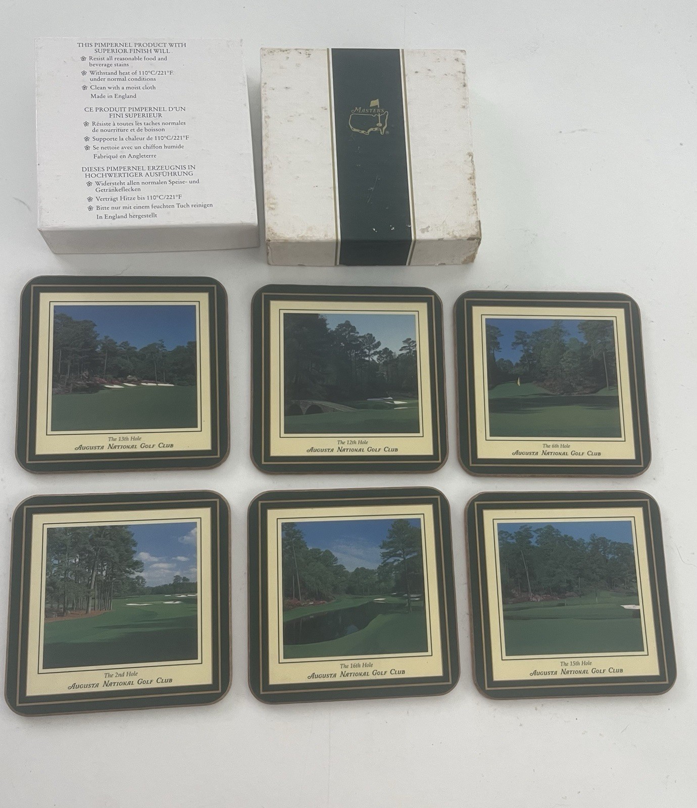 The Masters- Augusta National Golf Club. Vintage Pimpernel 6 Coaster Set In Box
