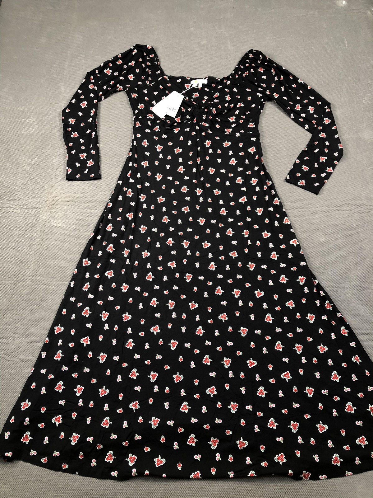 Boden Dress Womens 10R Black Floral Sweetheart Long Sleeve Midi Fit Flare NWT