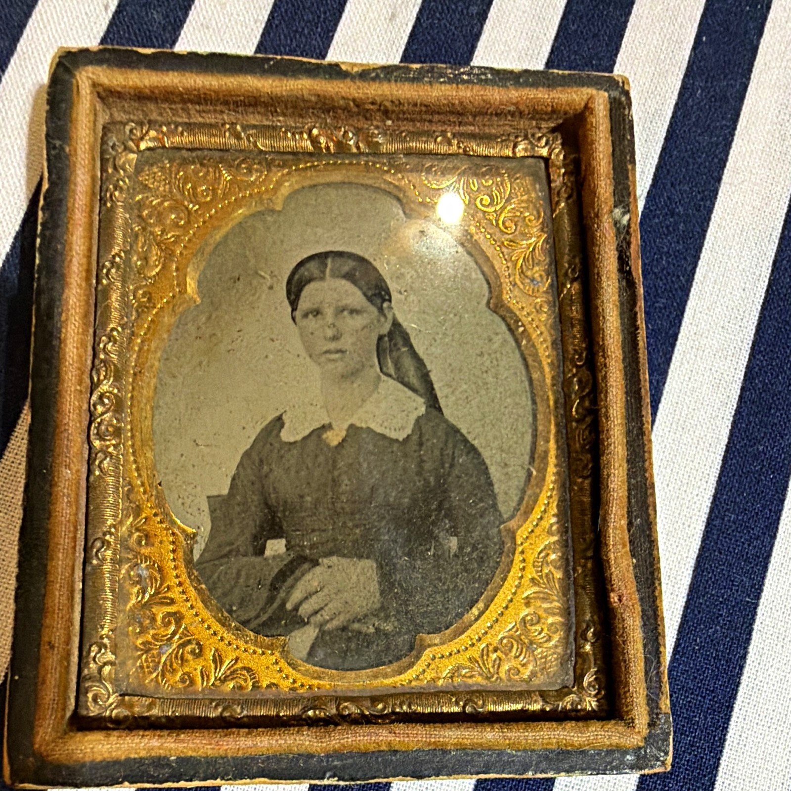Cased Leather Daguerreotype Portrait of Woman, Black & White, Original Pre-1850 Cased Leather Daguerreotype Portrait of Woman, Black & White, Original Pre-1850