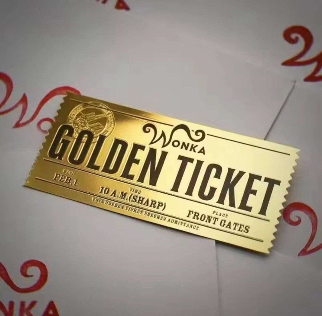 WILLY WONKA Replica Golden Ticket Charlie Chocolate Factory Movie Prop WILLY WONKA Replica Golden Ticket Charlie Chocolate Factory Movie Prop
