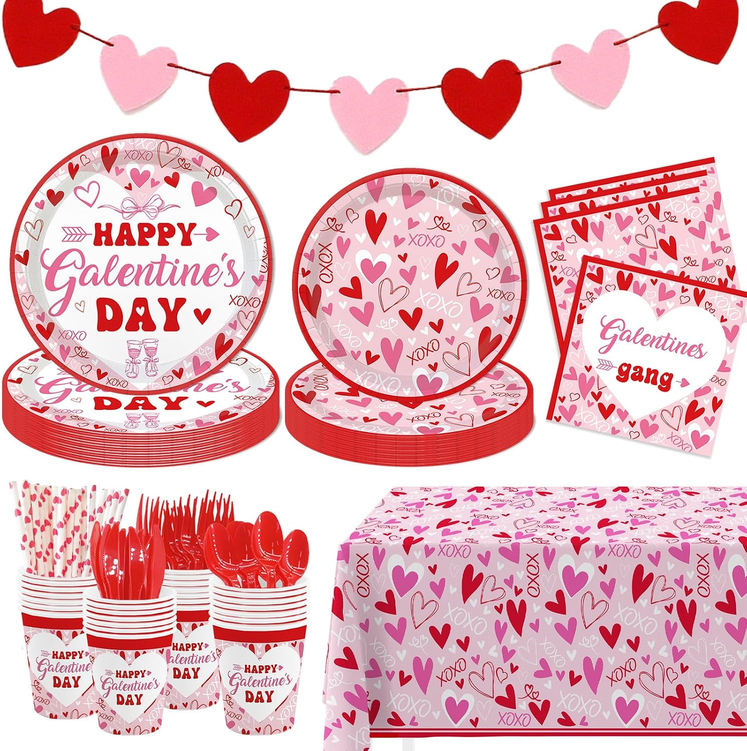 AIBIIN 194 Pcs Galentines Day Party Plates Set Happy Galentine\'s Day Tableware S