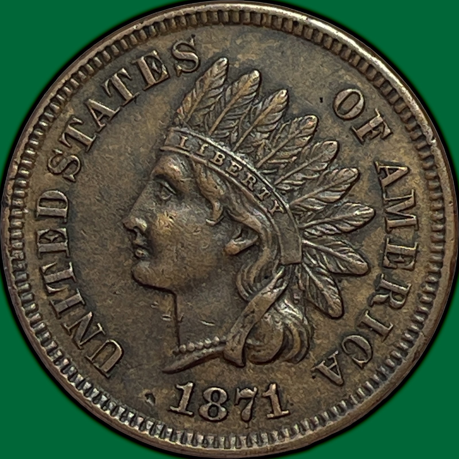 1871 Indian Head Cent Almost Uncirculated AU Coin #48118