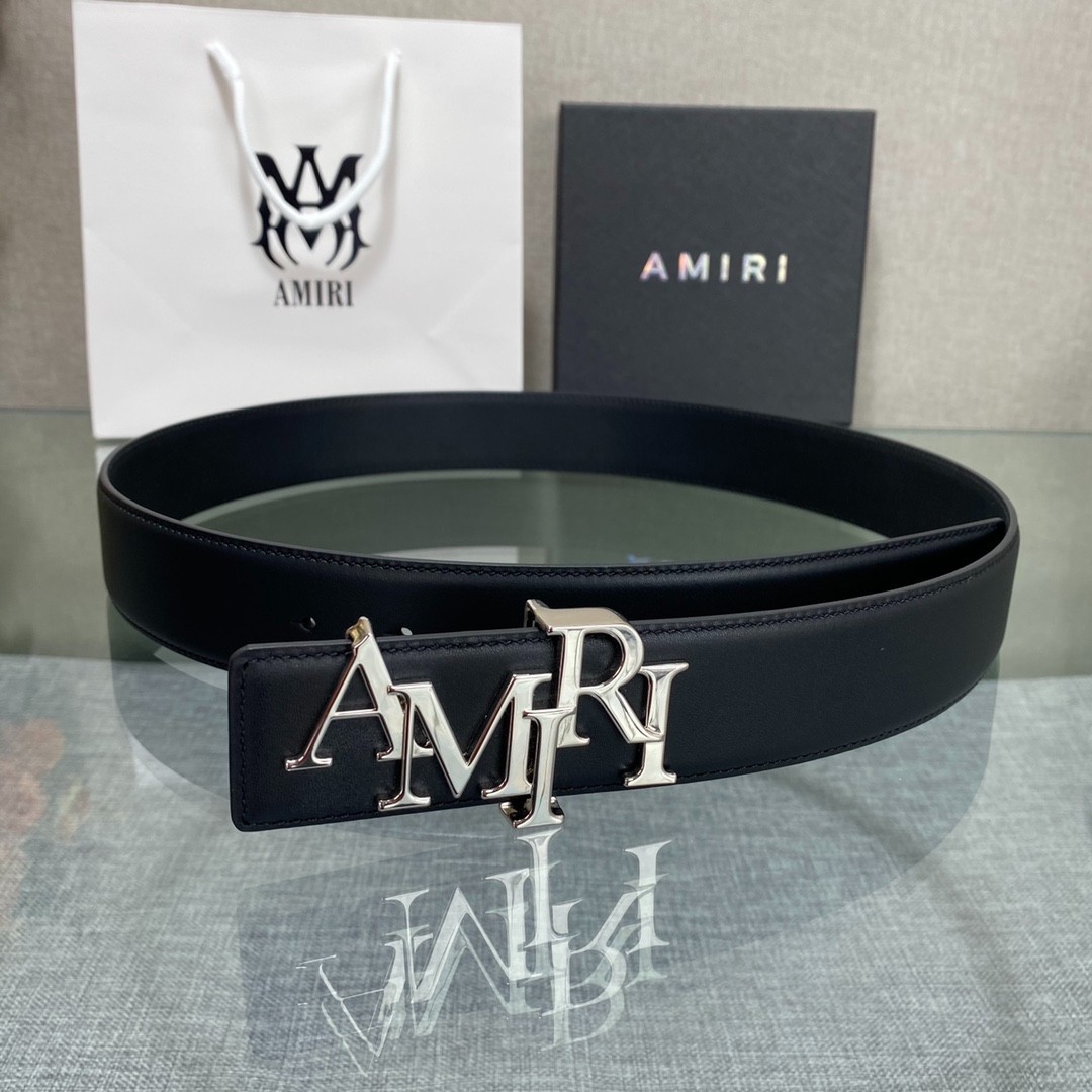 AMIRI Black Leather Belt Silver AMIRI Logo Buckle Designer Luxury New AMIRI Black Leather Belt Silver AMIRI Logo Buckle Designer Luxury New