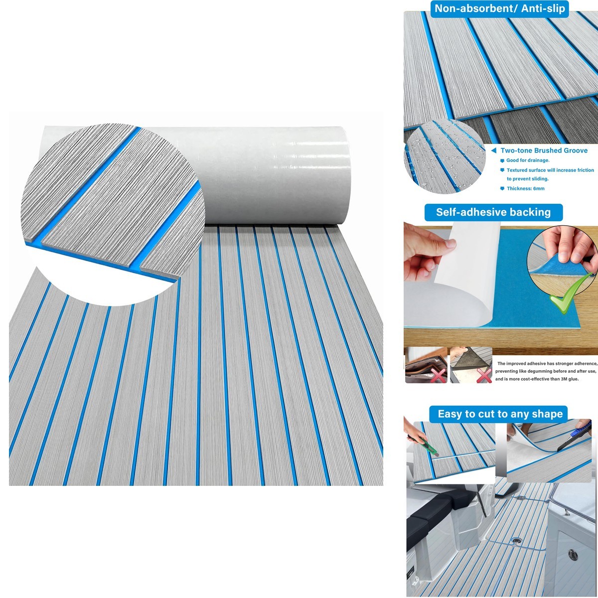 HZCHIONE Boat Flooring 94x35, EVA Foam Decking Faux Teak Marine Carpet Non-Slip