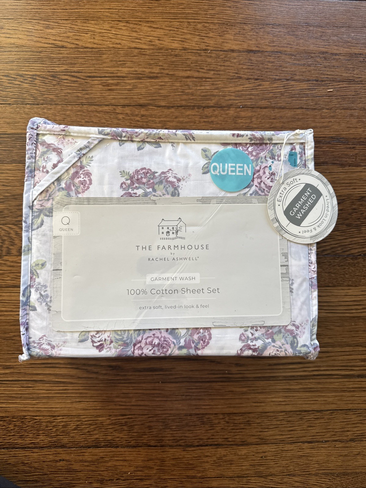 Rachel Ashwell Farmhouse Queen Size Garment Washed Floral Cotton Sheet Set NEW