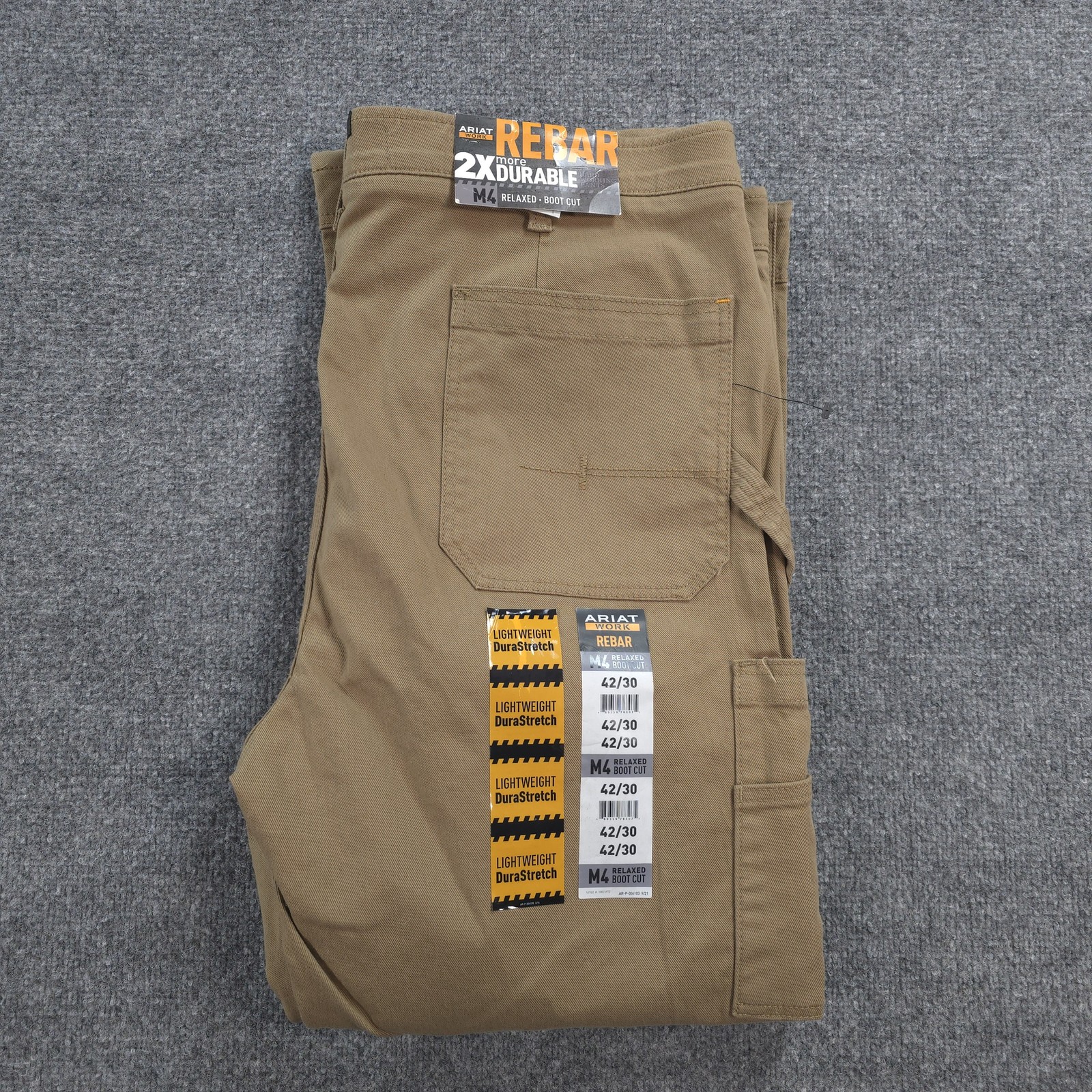 Ariat Pants Mens 42x30 Beige Rebar M4 Relaxed Boot Carpenter DuraStretch Twill