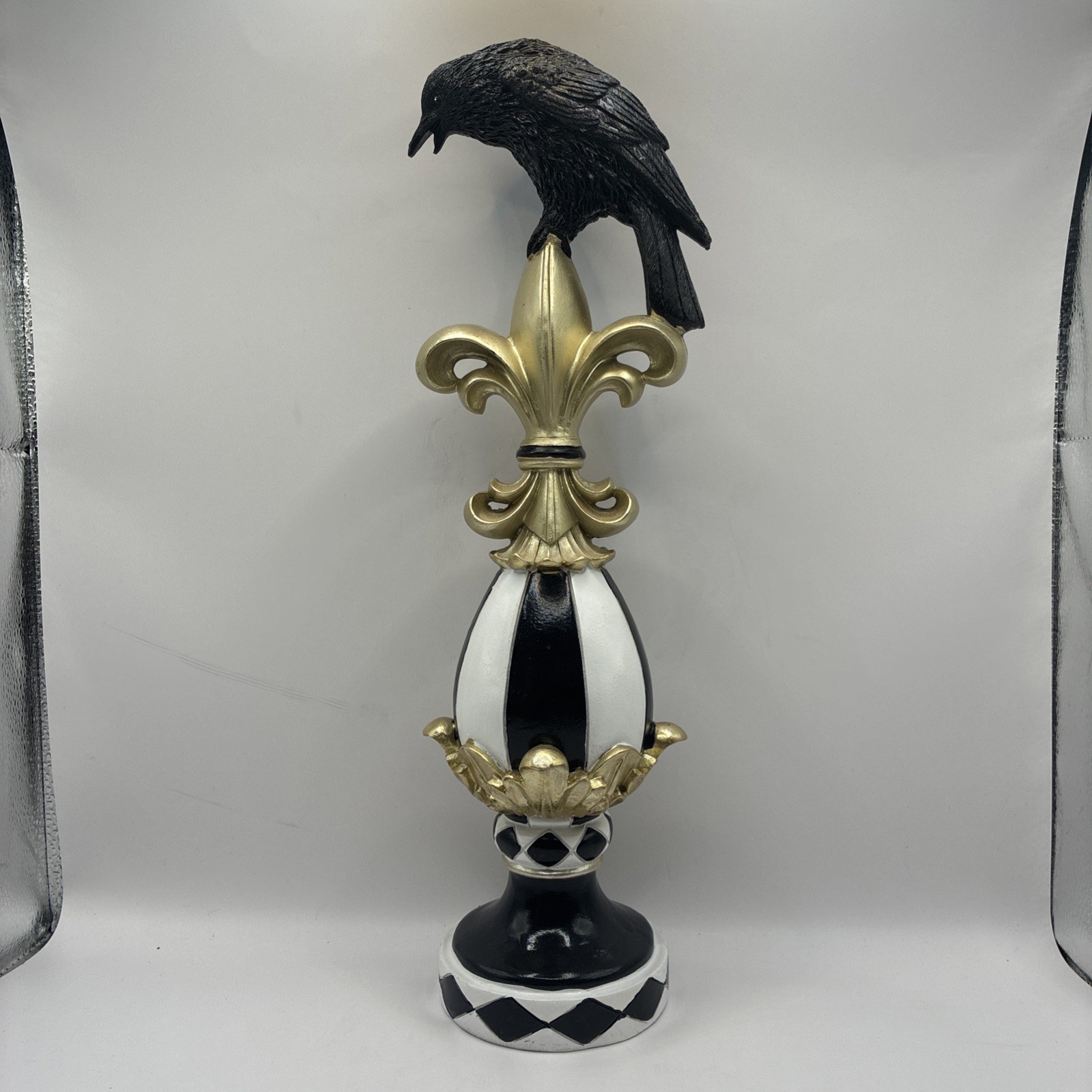 Gothic Crow Raven Halloween Statue Fleur De Lis Harlequin Black Gold Gothic Crow Raven Halloween Statue Fleur De Lis Harlequin Black Gold