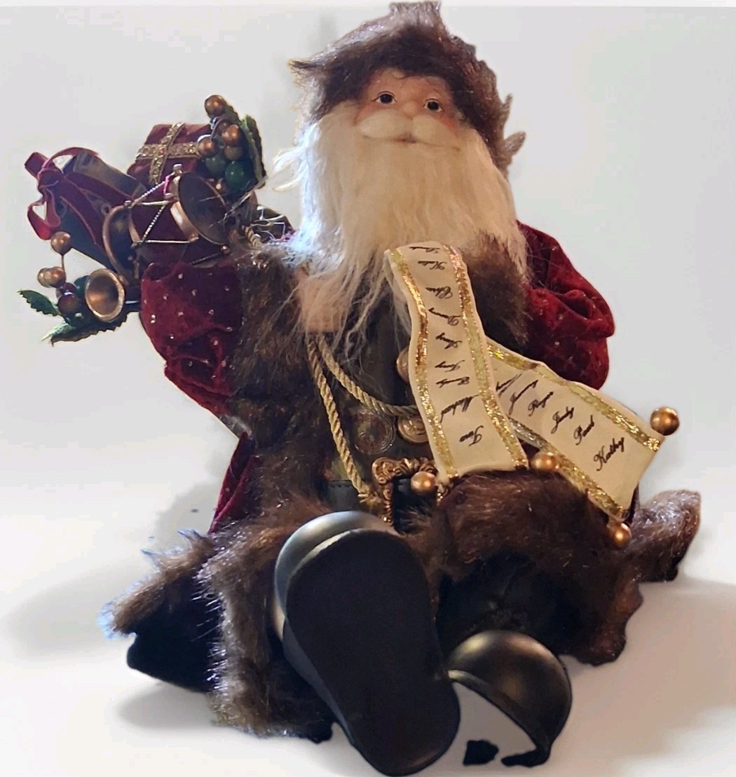 Christmas Large Sitting Santa Checking List Approx 10 Inches Tall Plush Decor