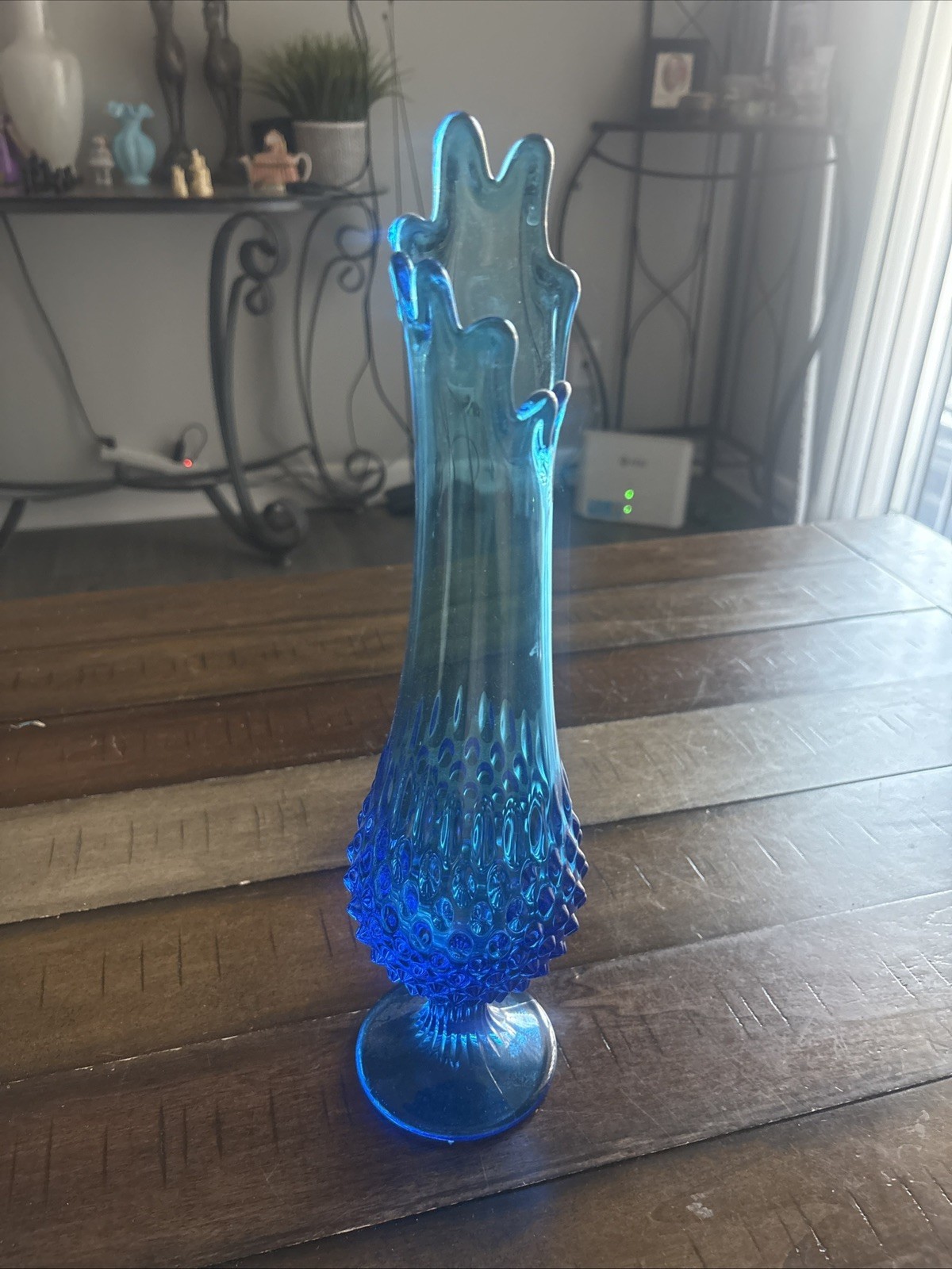 Vintage Pre-1970 Fenton Colonial Blue Hobnail Swung Vase 15