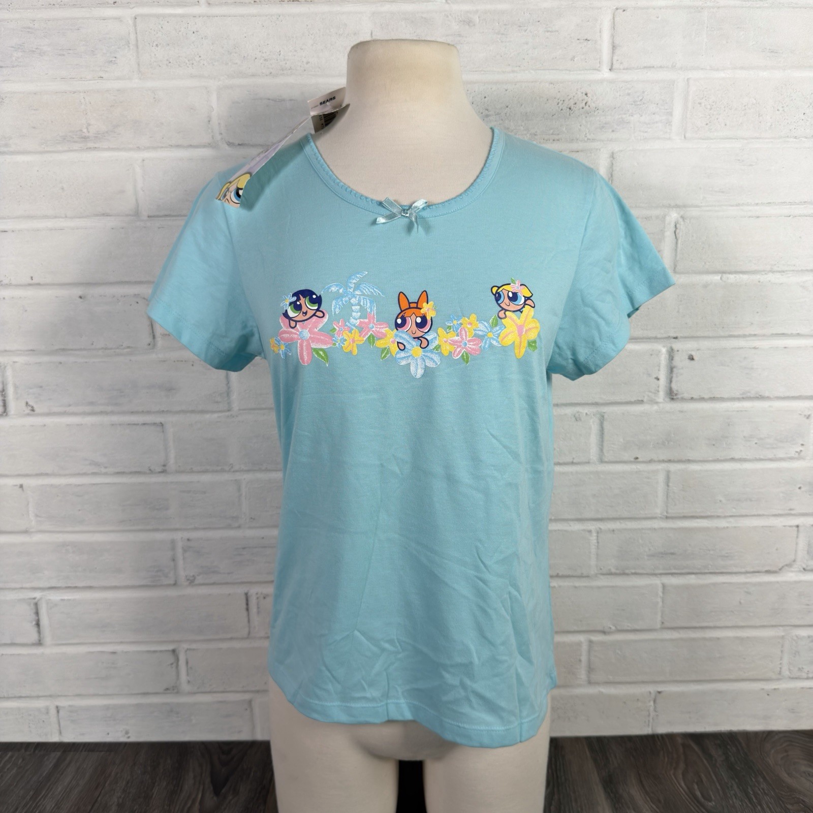 VTG 2001 Powerpuff Girls T Shirt Women Medium Blue Cartoon Network Baby Tee NWT