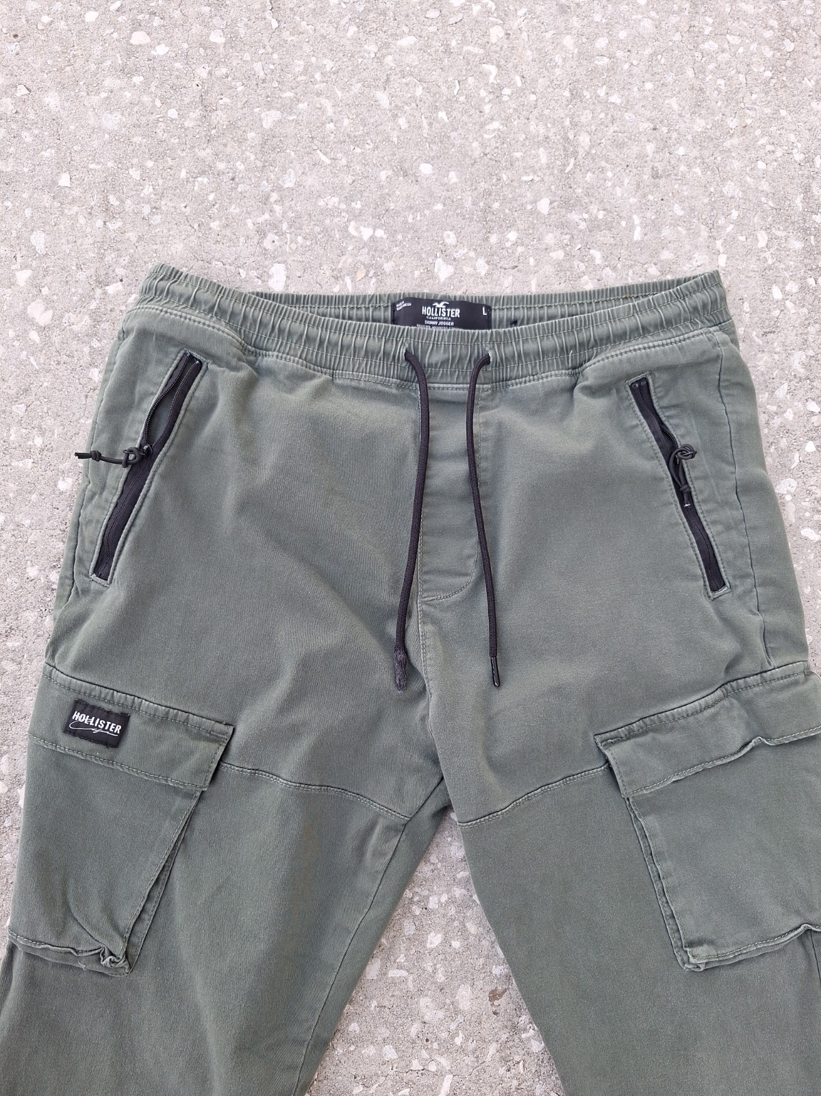 Hollister Skinny Jogger Cargo Pants Mens L Green Khaki Stretch Elastic Waist 