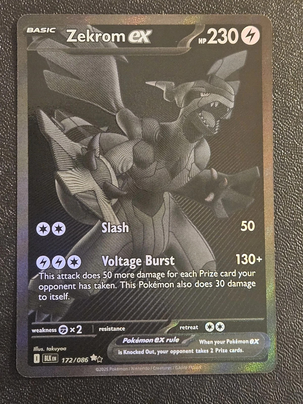 Zekrom ex 172/086 Secret Rare – Black Bolt – 230 HP – Lightning – NM Condition