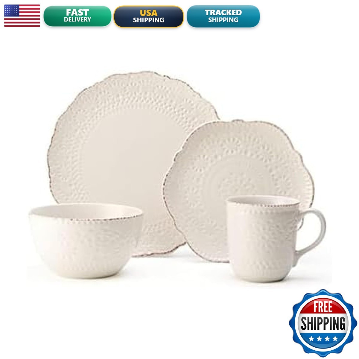 Pfaltzgraff Chateau Cream 16-Piece Stoneware Dinnerware Set for 4 Off White