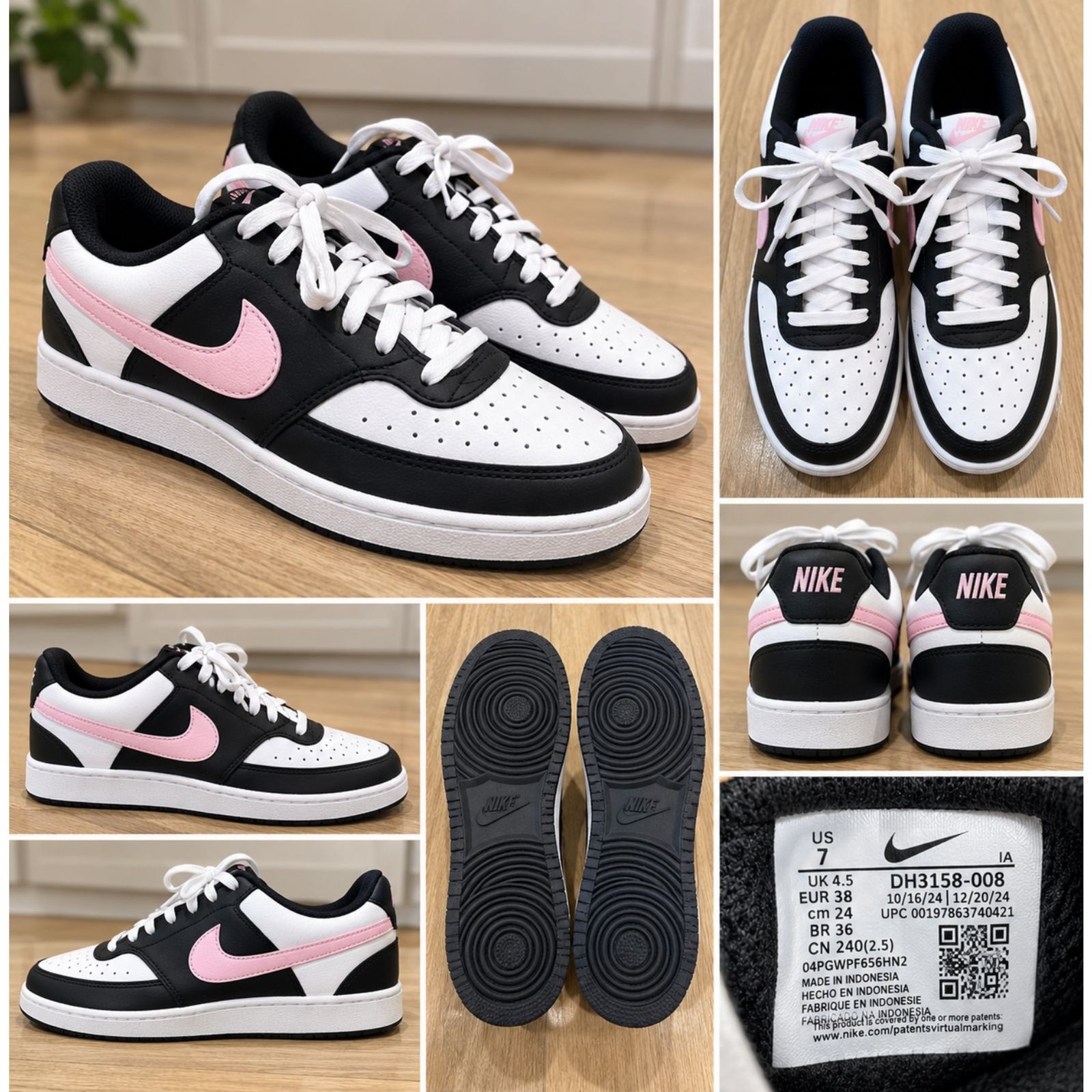 Nike Court Vision Low Next Nature Women\'s Size 7 Black White Pink DH3158-008 Nike Court Vision Low Next Nature Women\'s Size 7 Black White Pink DH3158-008