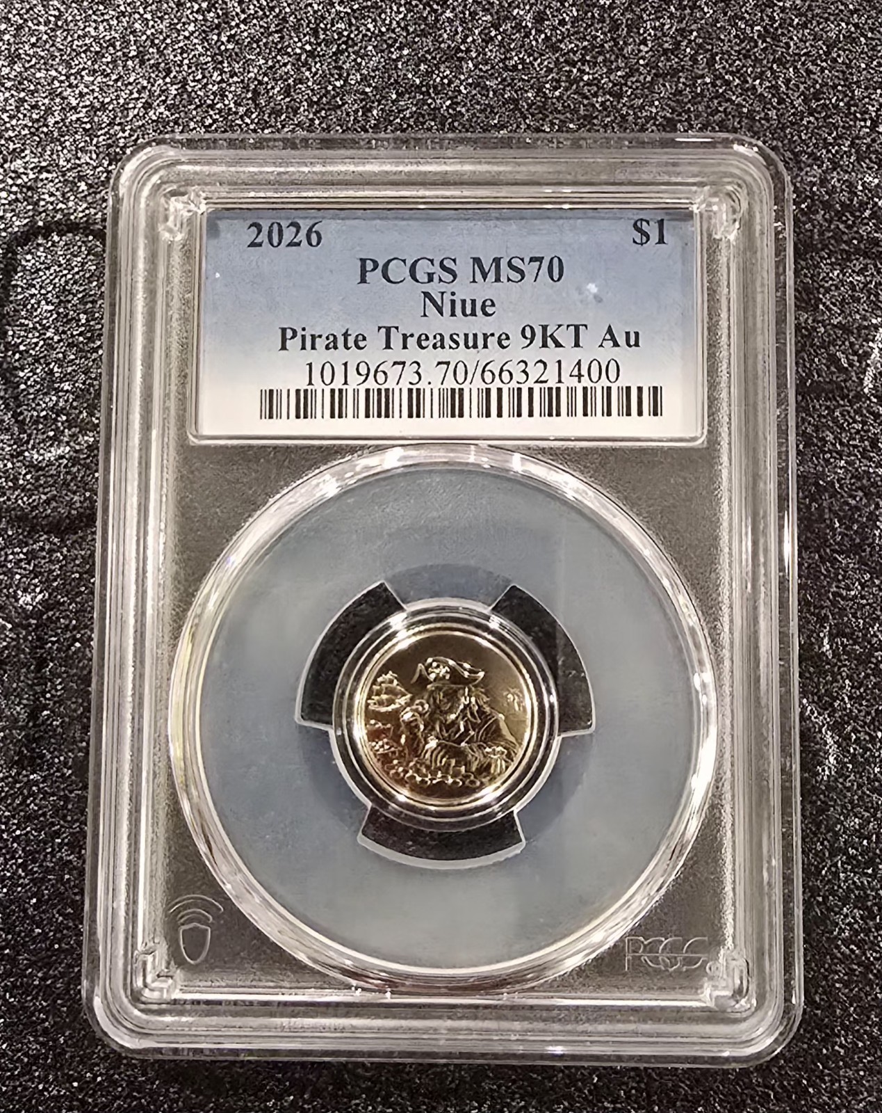 2026 Niue $1 Pirate Treasure 1g 9K Gold (0.375) PCGS MS70 Uncirculated