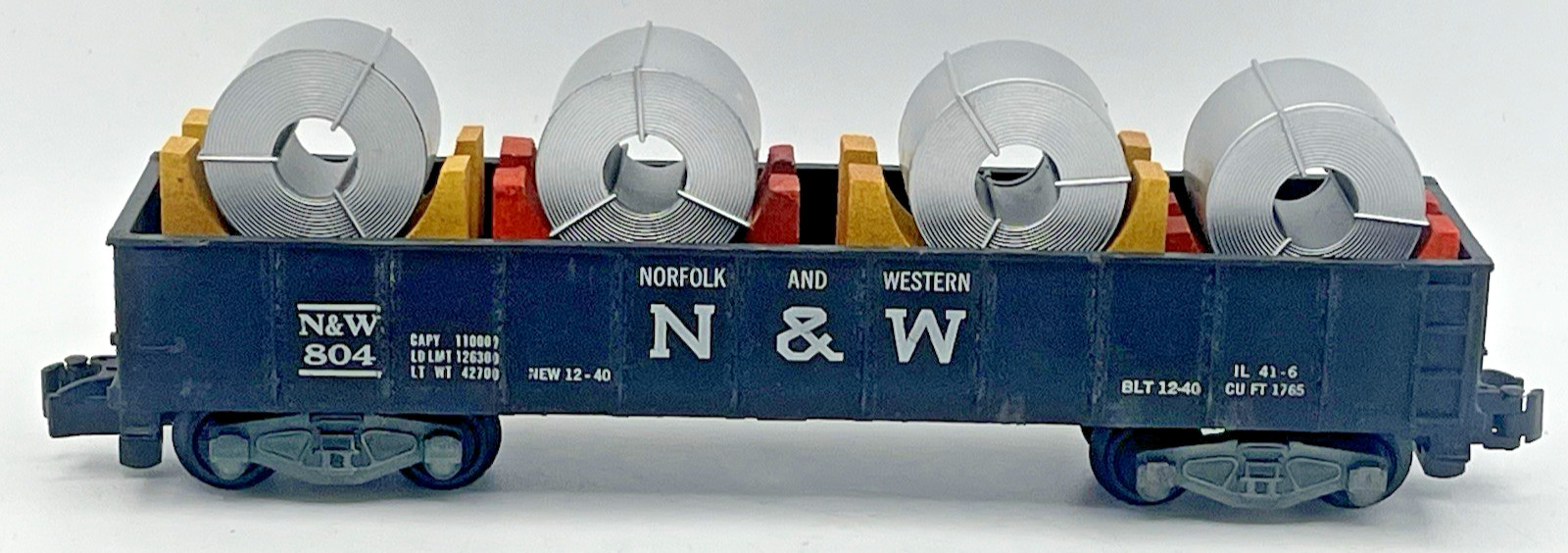 Gilbert American Flyer S Gauge #804 N&W Gon w/4 Steel Coil Custom Load - Neat Gilbert American Flyer S Gauge #804 N&W Gon w/4 Steel Coil Custom Load - Neat
