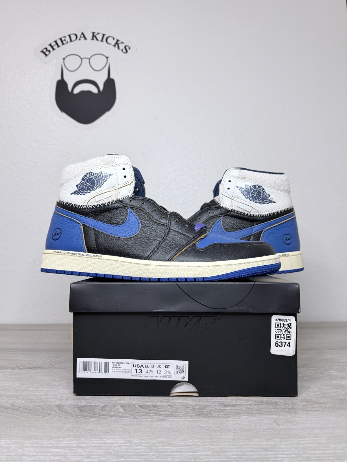 Size 13 - Air Jordan Retro 1 High Fragment Union LA Sport Royal IO7847-001 New