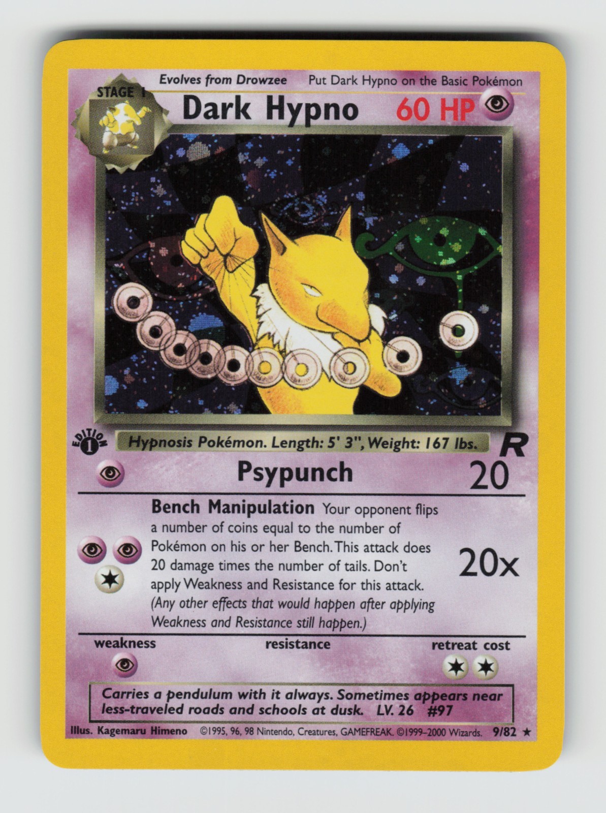 Team Rocket 9/82 Dark Hypno 1st Edition Holo R NM * SWIRL *