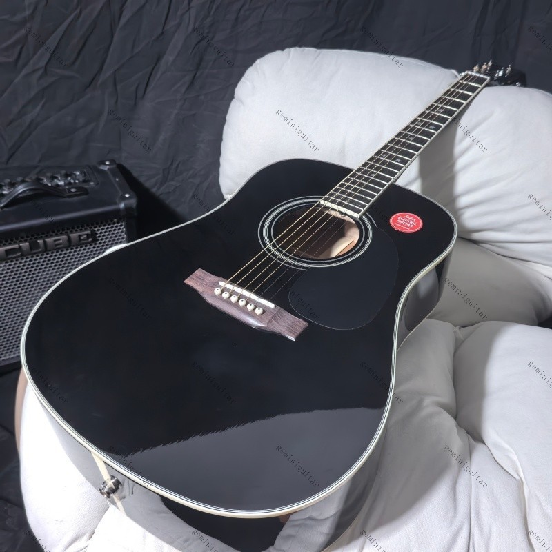 D-35 acoustic electric guitar black solid abalone inlay bone nut with pickups