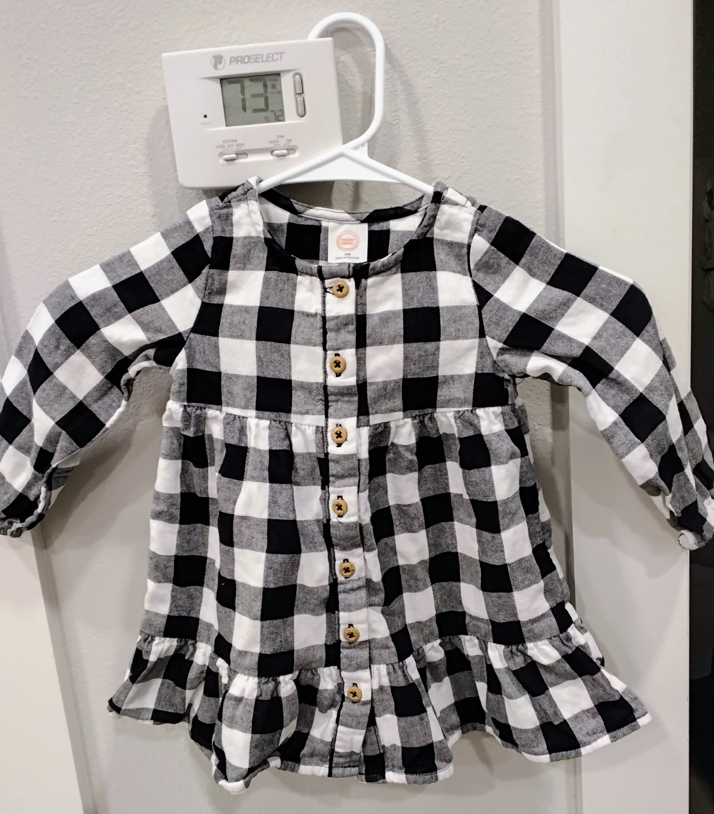Wonder Nation 18M Toddler Black White Plaid Check Dress Baby Girls Button Down