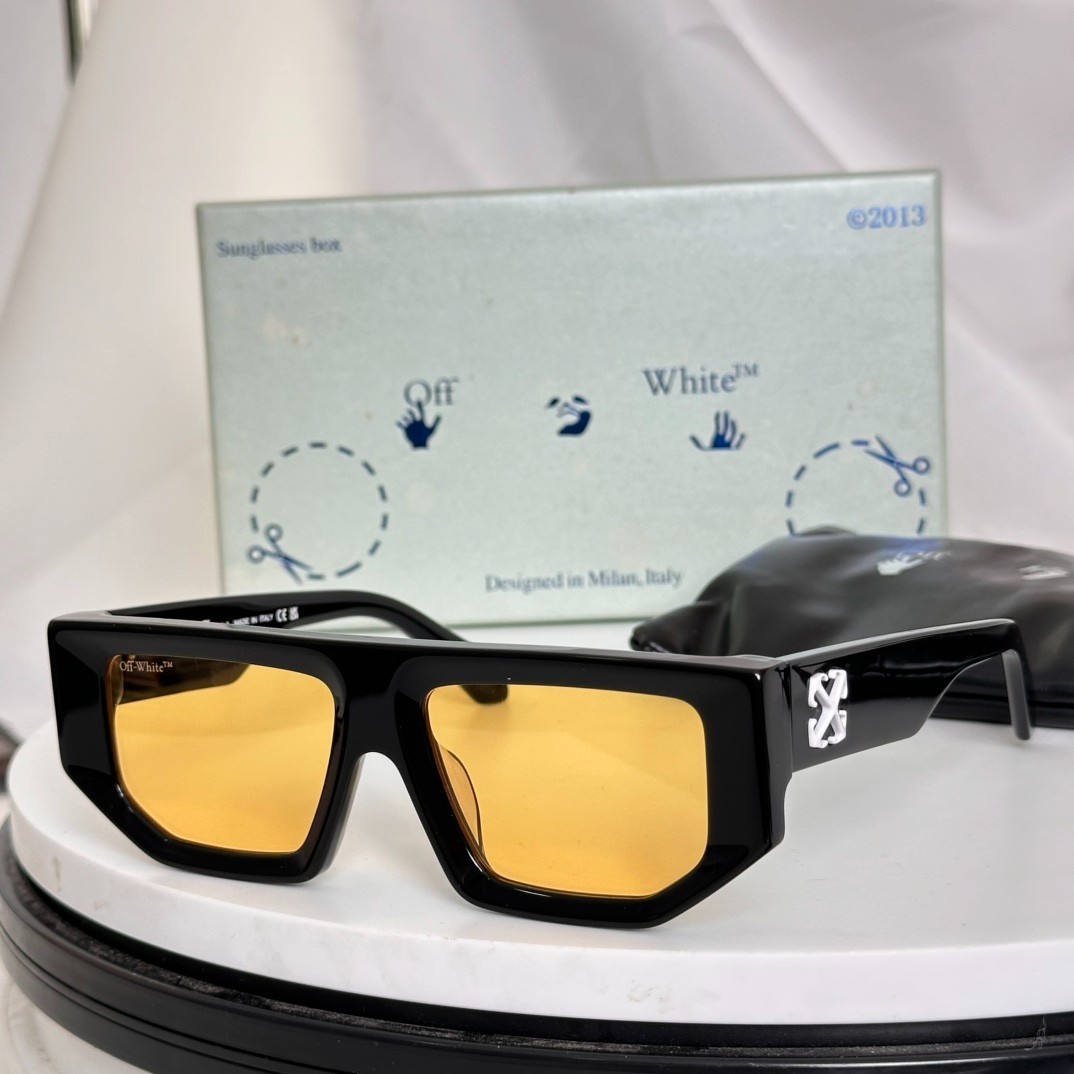 Off‑White OERI013F Unisex Sunglasses 53‑17‑145 Black Frame Yellow Lens