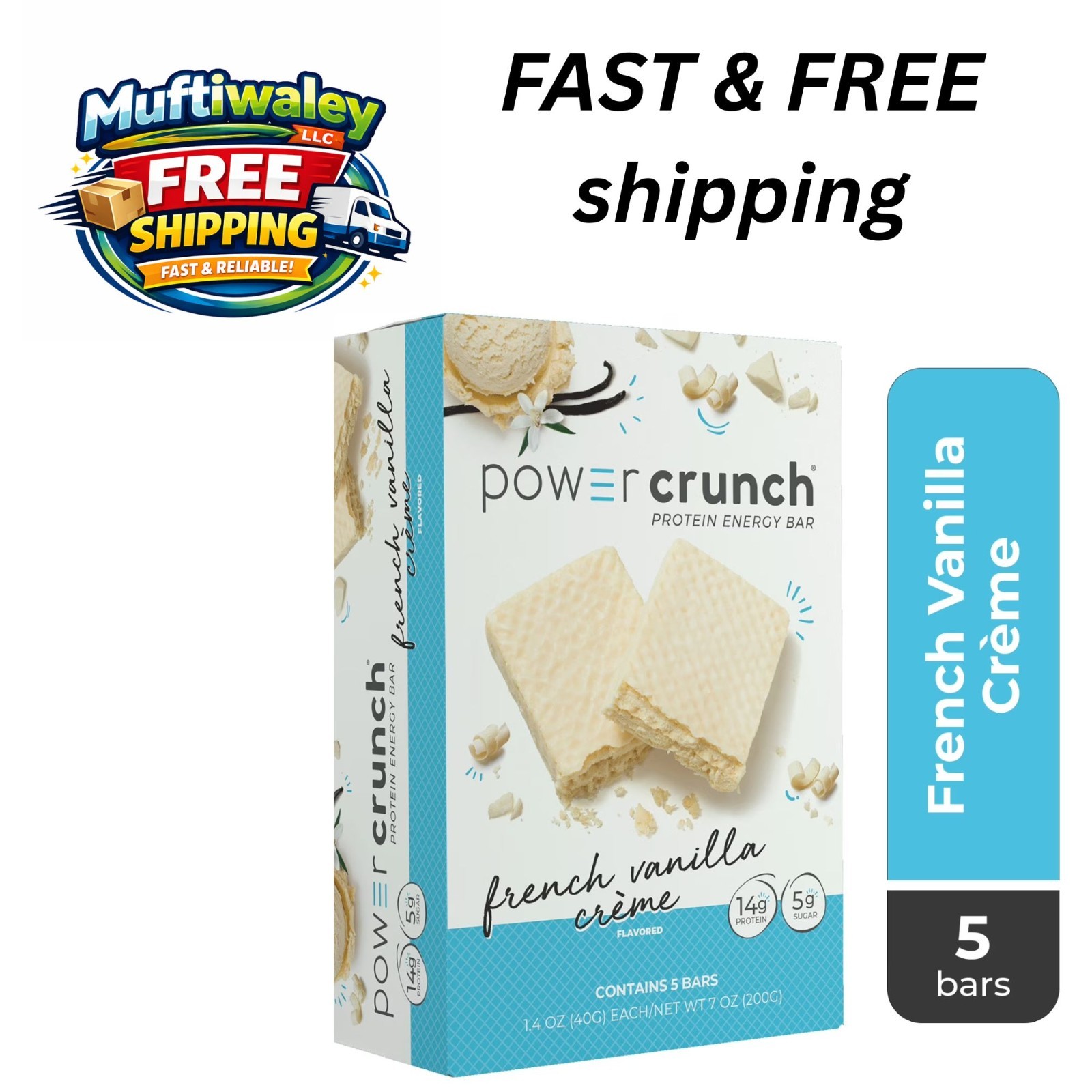 Power Crunch Original Protein Energy Bars, French Vanilla Cream, 1.4 oz, 5 Count Power Crunch Original Protein Energy Bars, French Vanilla Cream, 1.4 oz, 5 Count
