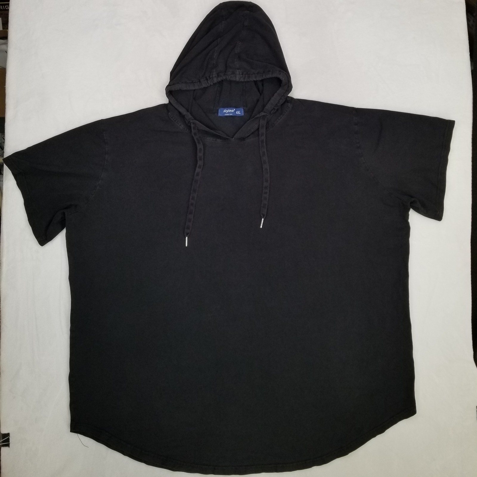 Aiyino Fashion Men\'s Black Short Sleeve Hoodie Shirt Size 4XL Pullover Casual