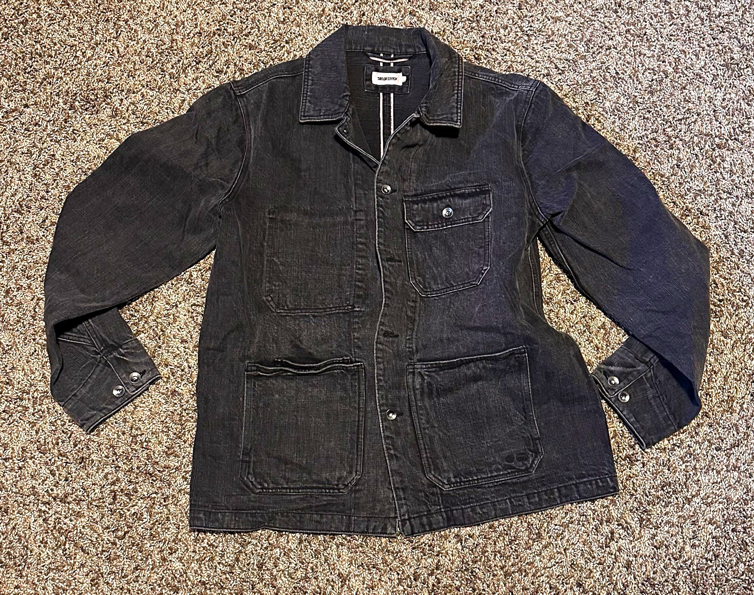 Taylor Stitch Men\'s Black Selvedge Jacket  Front Point Collar Pockets Size 44