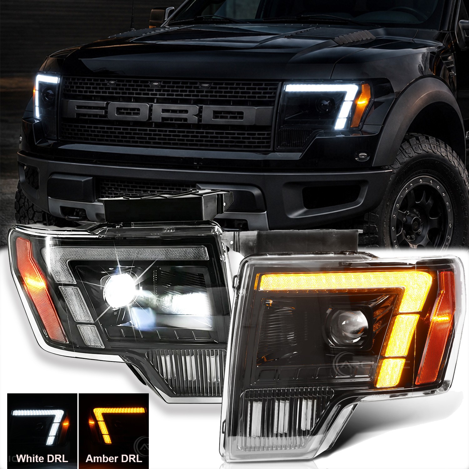 LED Headlights For 2009-2014 Ford F150 Raptor Animation DRL Sequential Headlamps