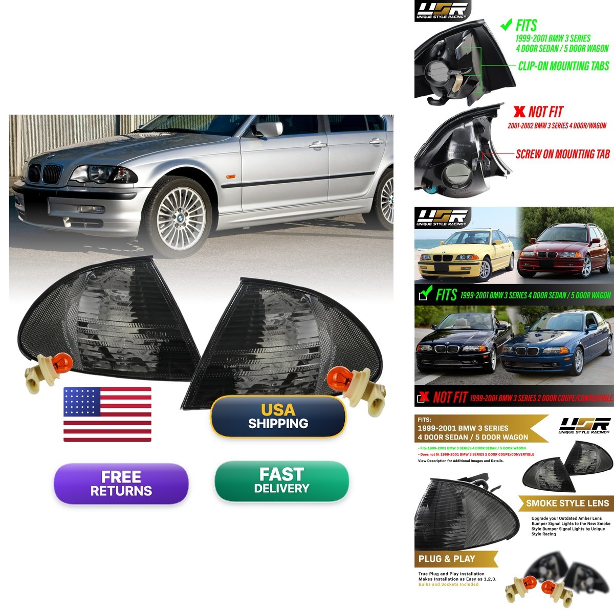 DEPO OE Euro Smoke Cornering Lights Set Left+Right for 1999-2001 BMW E46 3 DEPO OE Euro Smoke Cornering Lights Set Left+Right for 1999-2001 BMW E46 3