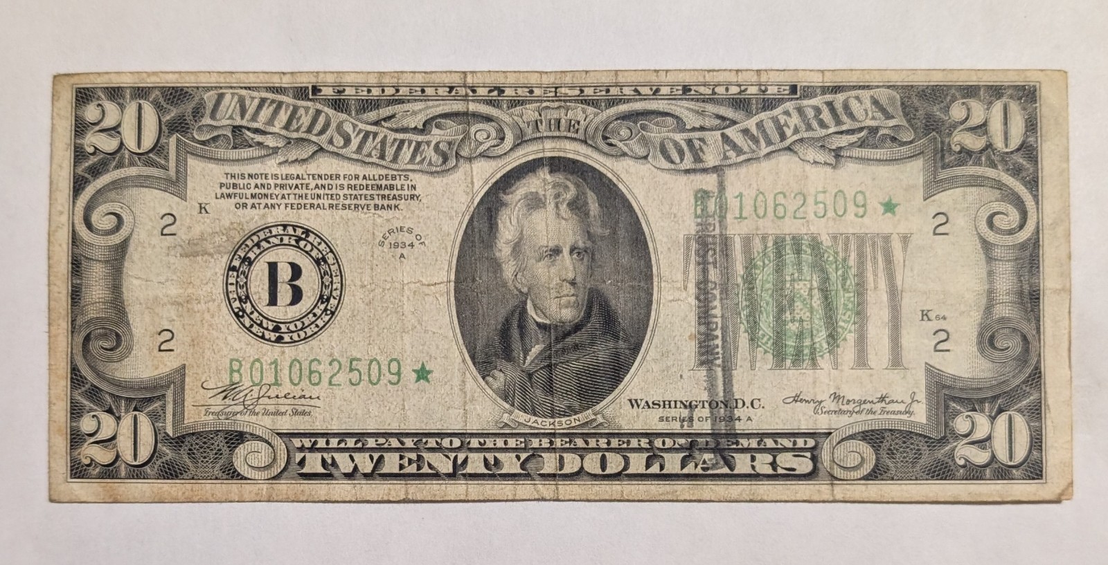 1934 A NEW YORK $20 DOLLAR FEDERAL RESERVE STAR NOTE