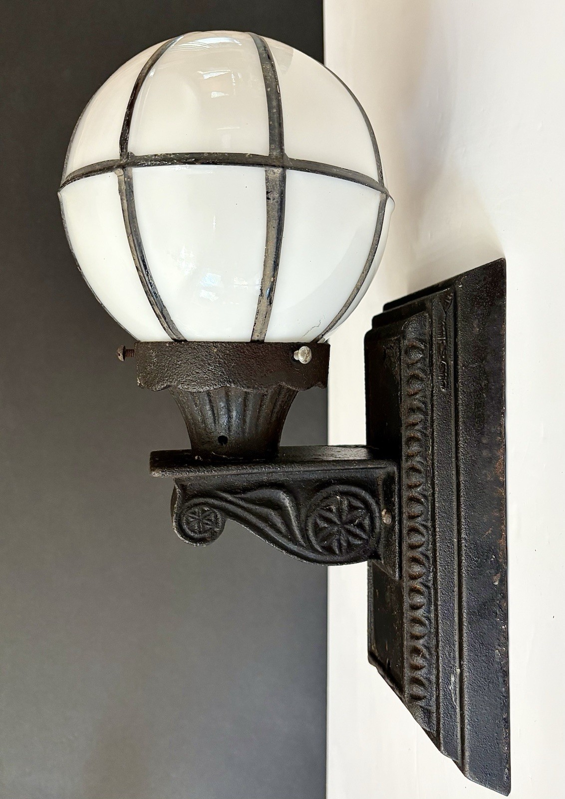 Antique Original Early 1900s 20s Art Deco Metropolitan Cast Iron Light Sconce