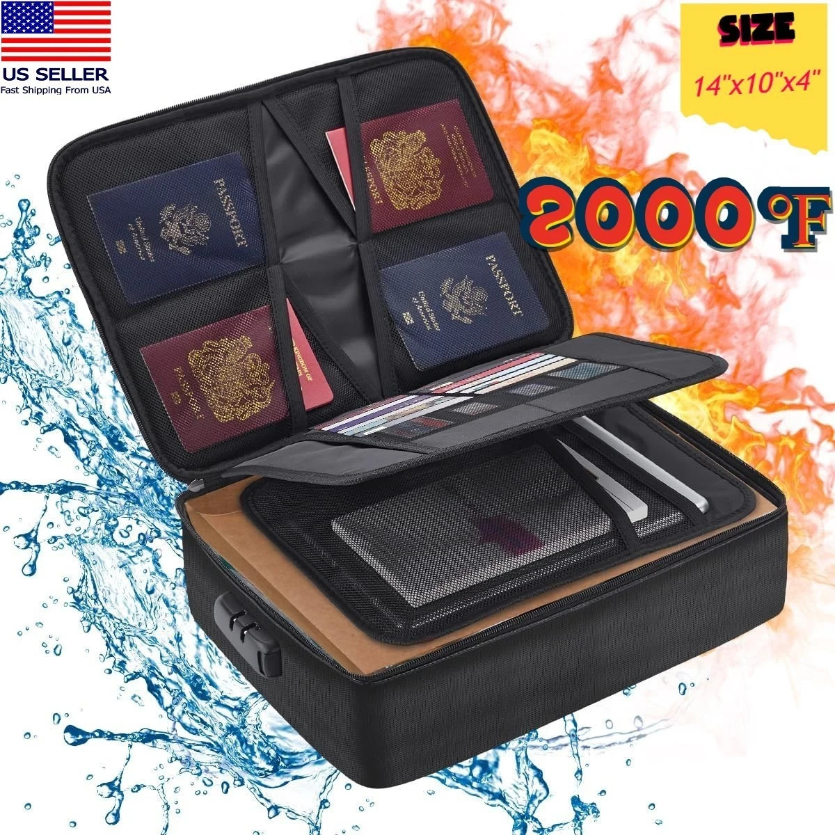 3-Layer Fireproof Document Box with Lock File Storage Box Waterproof Safe Bag US 3-Layer Fireproof Document Box with Lock File Storage Box Waterproof Safe Bag US