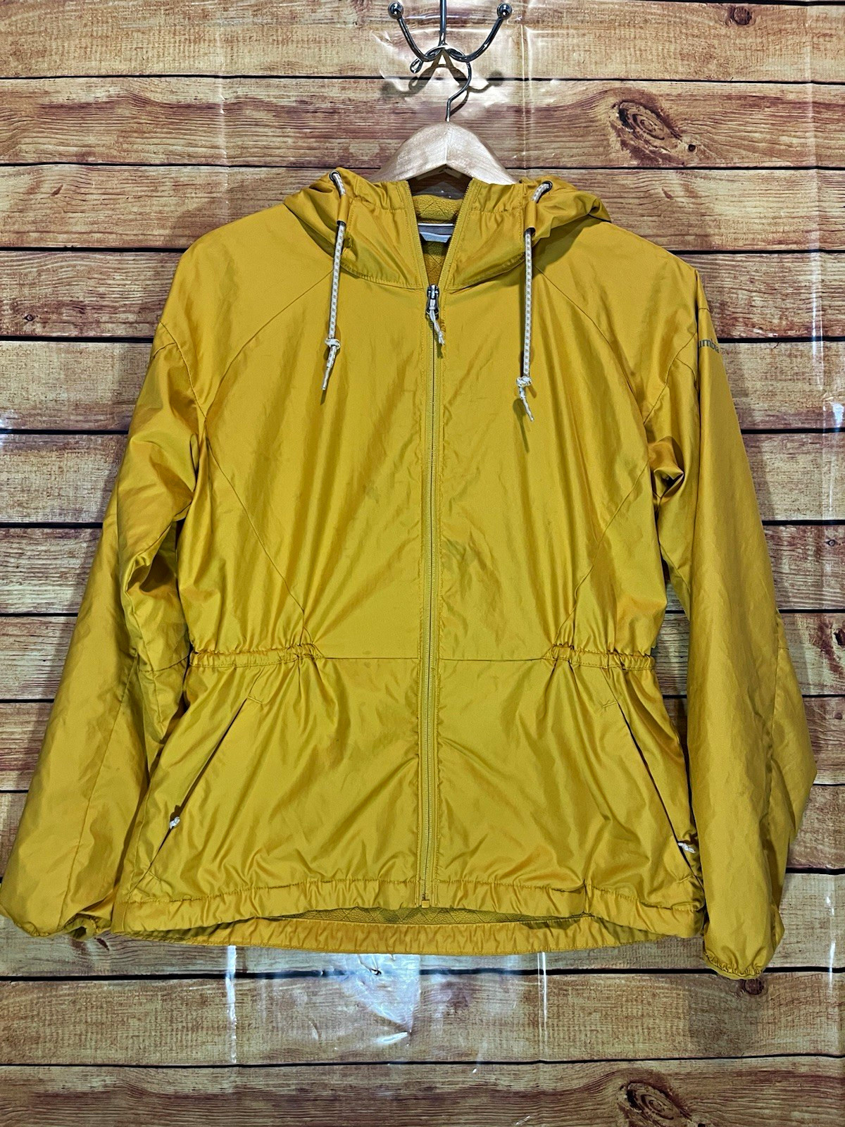 Columbia Women\'s Yellow Hooded Full Zip Nylon Jacket, Regular Fit Size M