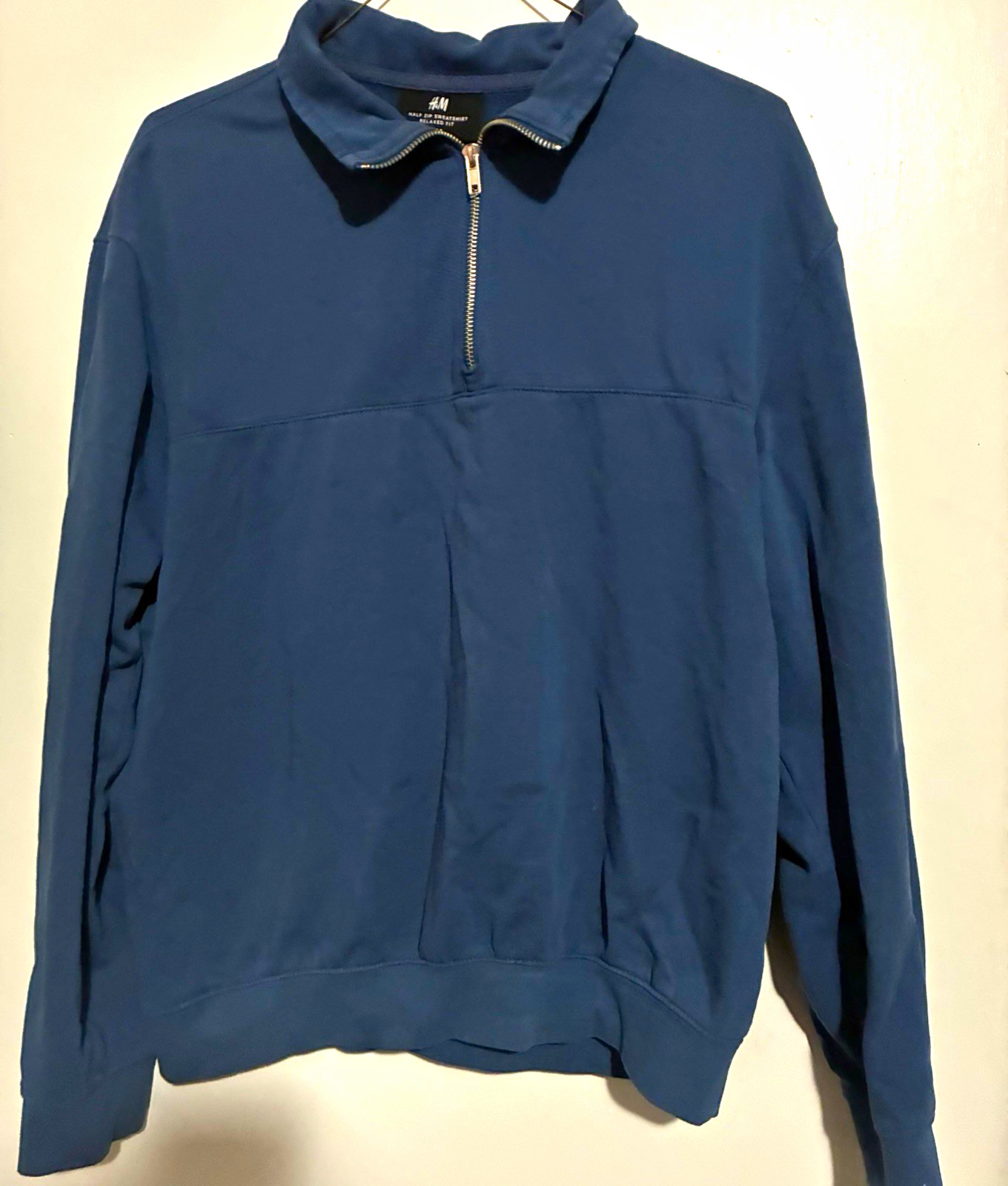 H&M Men\'s Blue Knit 1/4 Zip Mock Neck Pullover Sweatshirt Relaxed Fit S H&M Men\'s Blue Knit 1/4 Zip Mock Neck Pullover Sweatshirt Relaxed Fit S