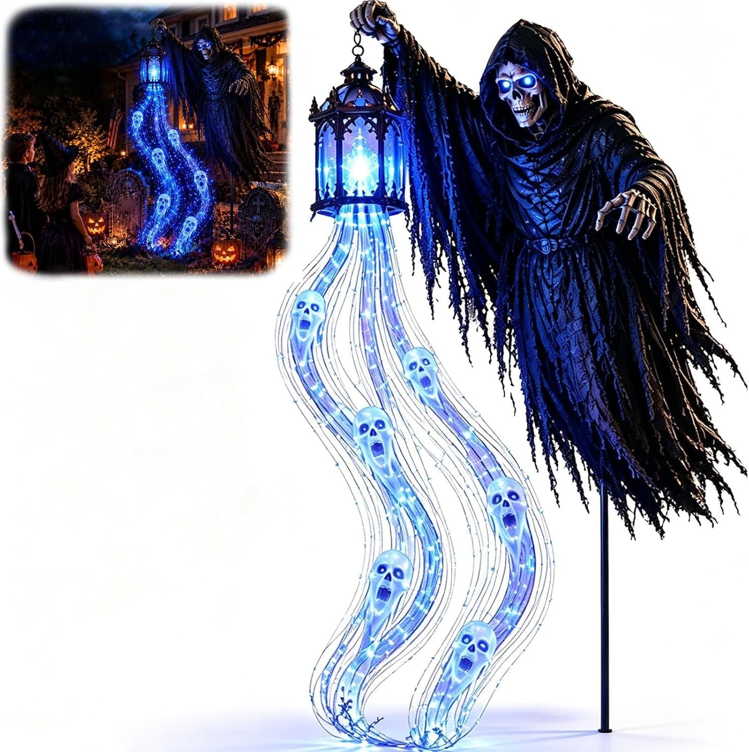 Halloween Grim Reaper Yard Stake, Solar Ghost Soul Light Outdoor Decoration