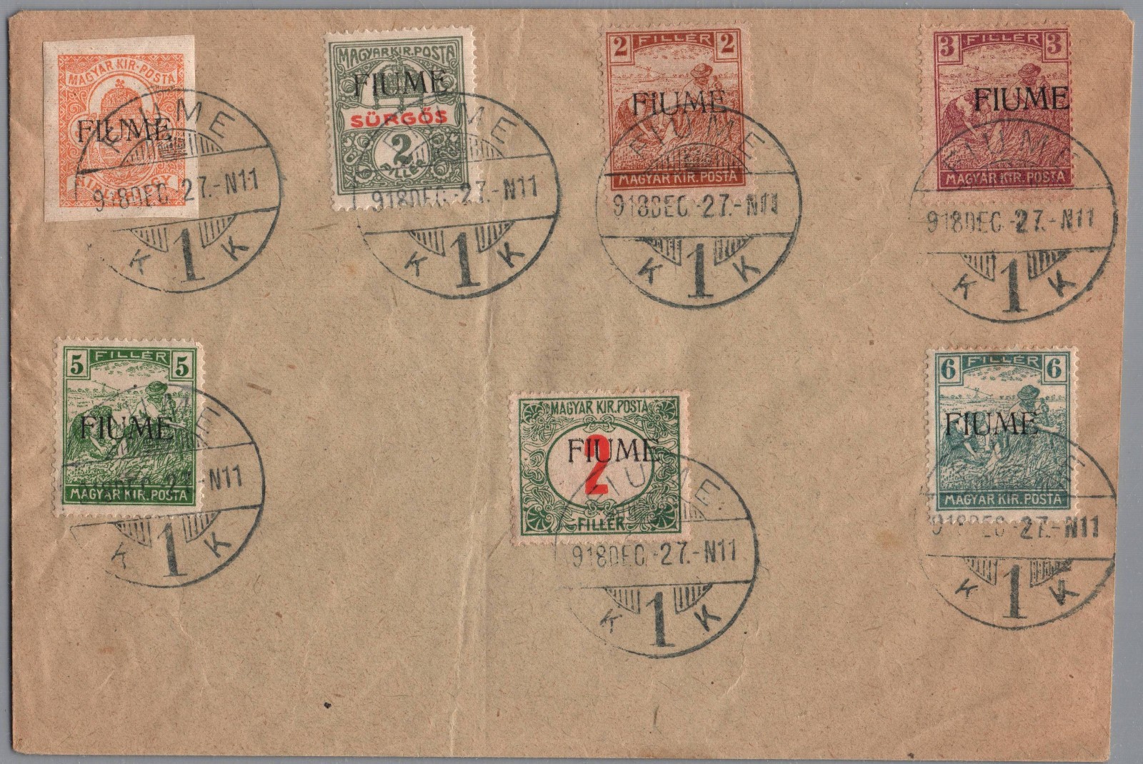 1919 Fiume Favor Cancel Hungarian Overprint Cover 1 Filler to 6 Filler / 1919 Fiume Favor Cancel Hungarian Overprint Cover 1 Filler to 6 Filler /