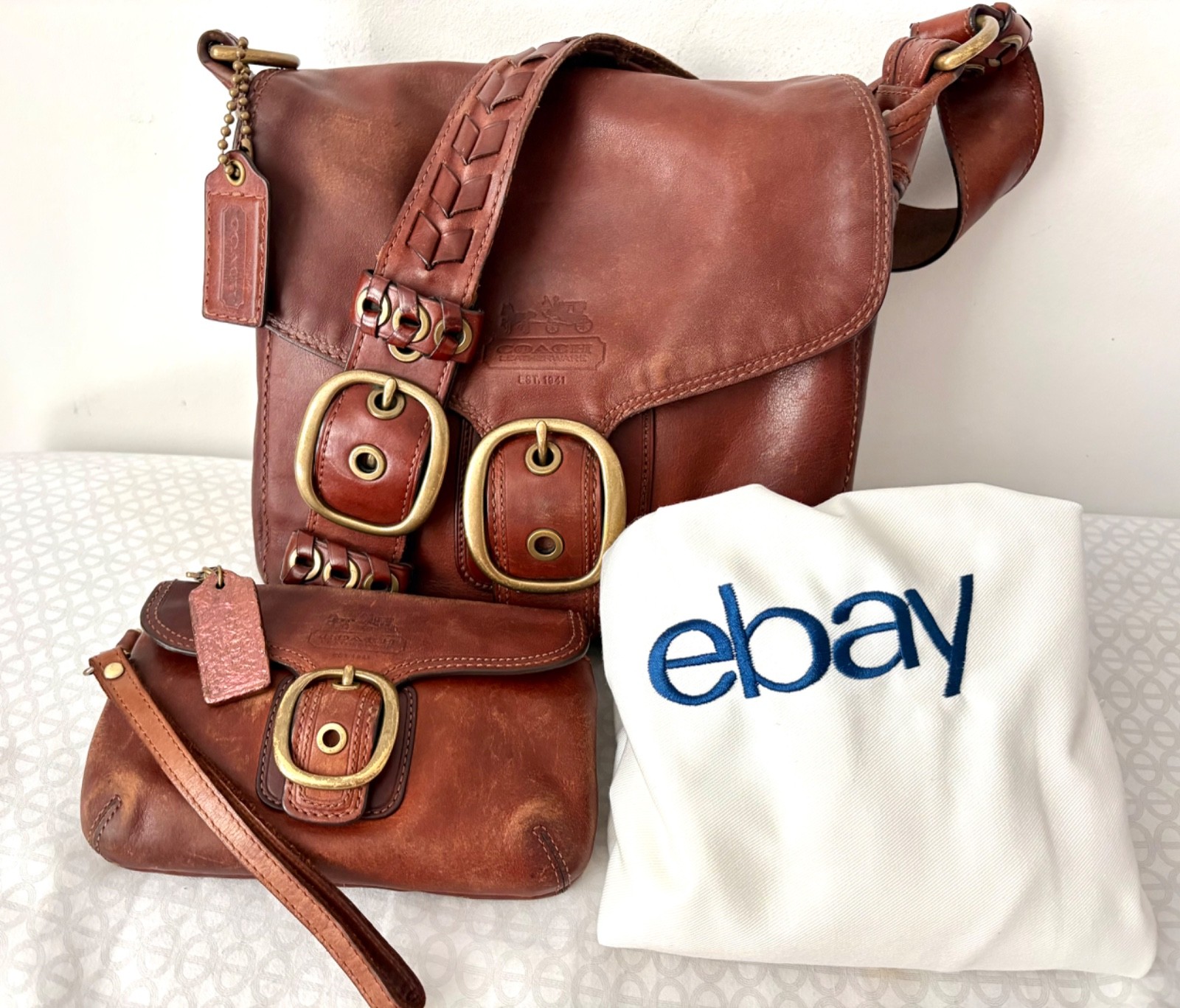 GUC Vintage Coach Legacy Bleeker Brown Tattersall Leather Bag w/Matching Wallet