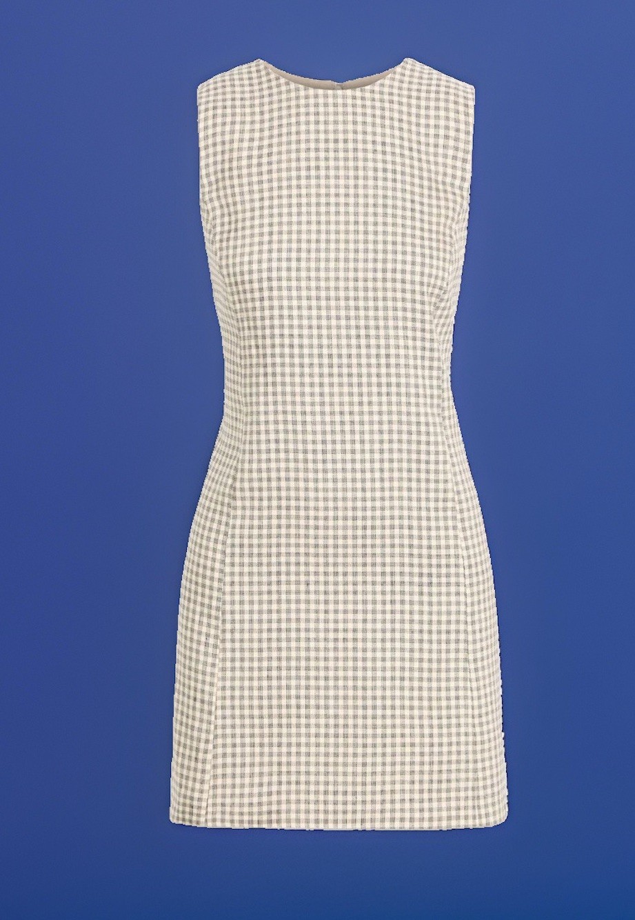 $395 Theory Women’s Checked Size 14 Cream Linen Blend Sleeveless Mini  Dress NWT