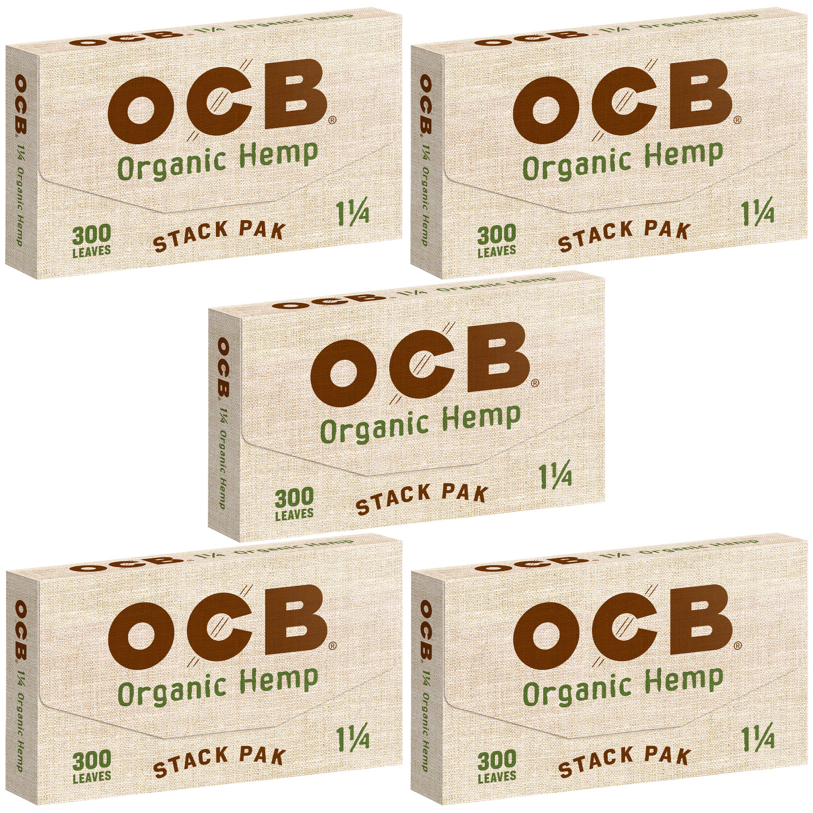 OCB Organic Hemp Rolling Paper 1 1/4 Stack Pak (300 Leaves Per Pack) 5 Booklets