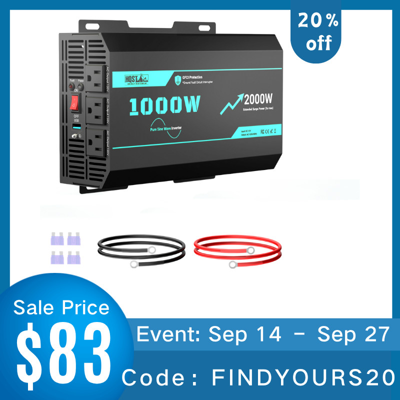 HQST 1000W 1500W  2000W 3000W 12VDC 120VAC Pure Sine Wave Inverter