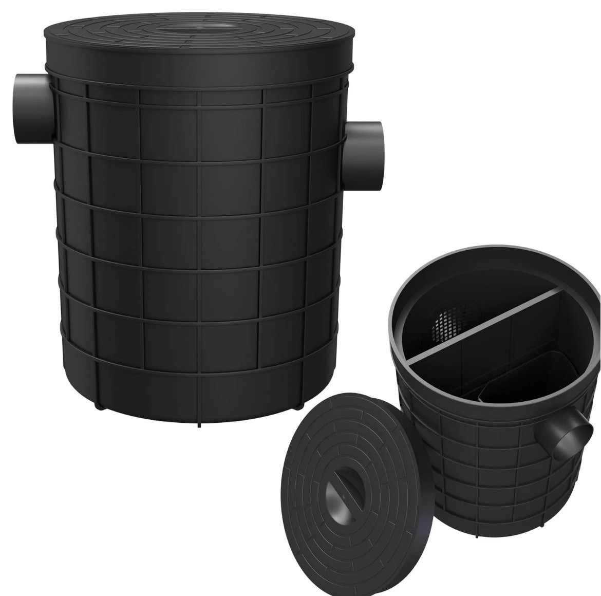 Grease Trap Commercial, Lightweight PE Plastic Round-450-75-110, Black Grease Trap Commercial, Lightweight PE Plastic Round-450-75-110, Black